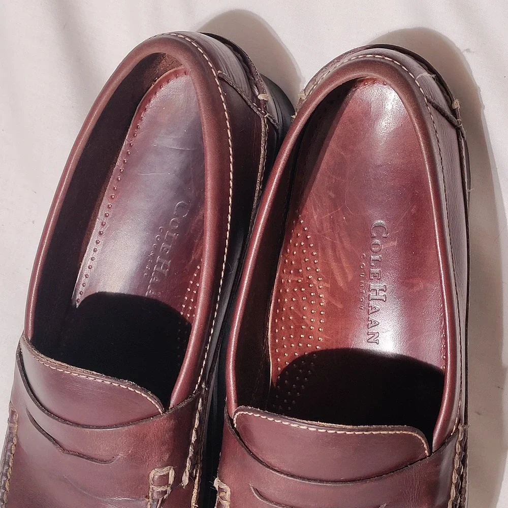 Cole Haan Country Mens Brown Leather Lug Sole Penny Loafers 10.5 D - Imperfect